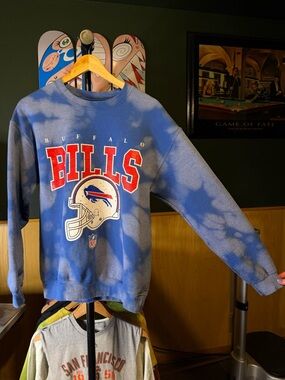 NFL Buffalo Bills Football Custom Bleach Tiedye Crewneck Sweater